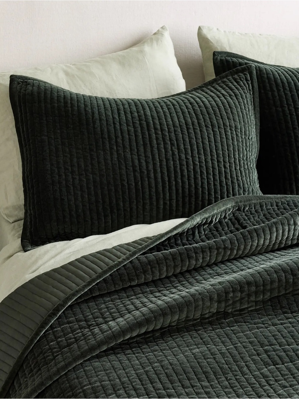 NWOT Quince Cotton Velvet Channel Quilted Sham Set Only Forest Green - Standard - Picture 2 of 5